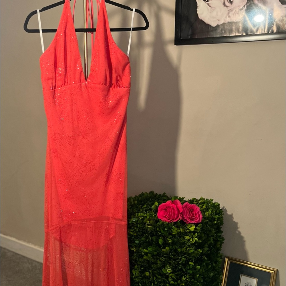 Jessica McClintock for Gunne Sax pink glittery halter formal dress